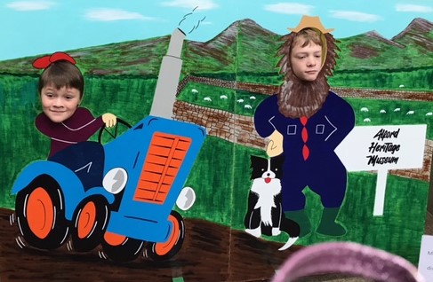 Children In Tractor Cutout Scene